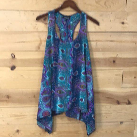 Fun Flowy Soft Silky Racerback assymetric paisley tank top Large summer beach - Picture 7 of 9